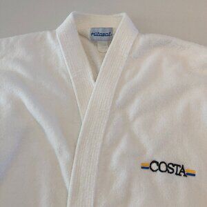 Hilasal Athleisure Open Front Heavy Terry Unisex Belted Bathrobe in White Sz OS